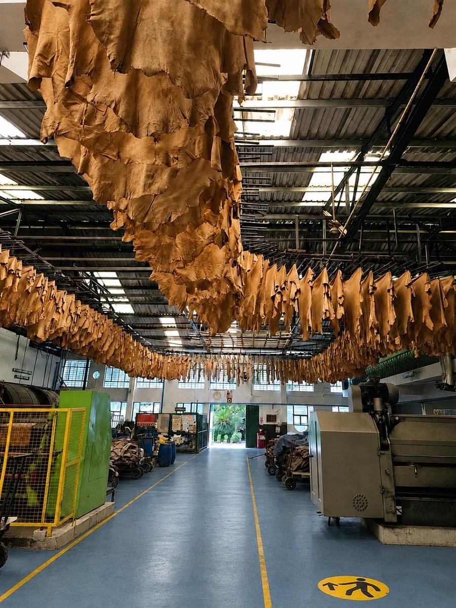 Hides drying above the tannery floor in Kanpur